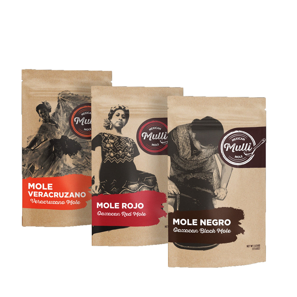 Mulli Mexican Mole - Mole 3 Pack Special - Mole Negro - Mole Veracruzano - Mole Rojo (3 Pack) 1.5 kilos 3.3 lbs